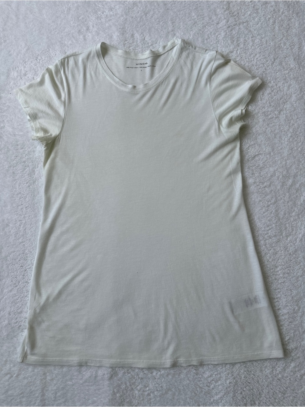 VINCE Women's Pima Cotton Modal White Short Sleeve Tee, Large